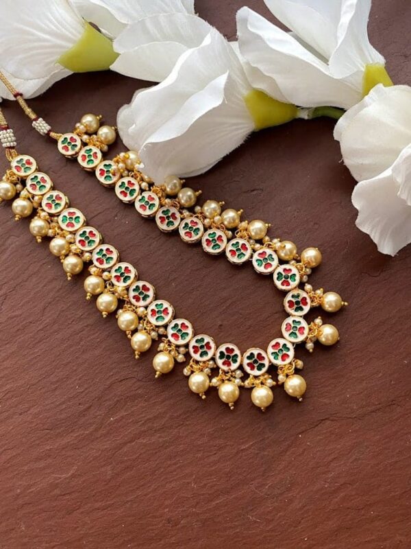 Sabyasachi Inspired Indian Round Kundan Designer Bridal Long Necklace Set With Matching Earrings - Image 5