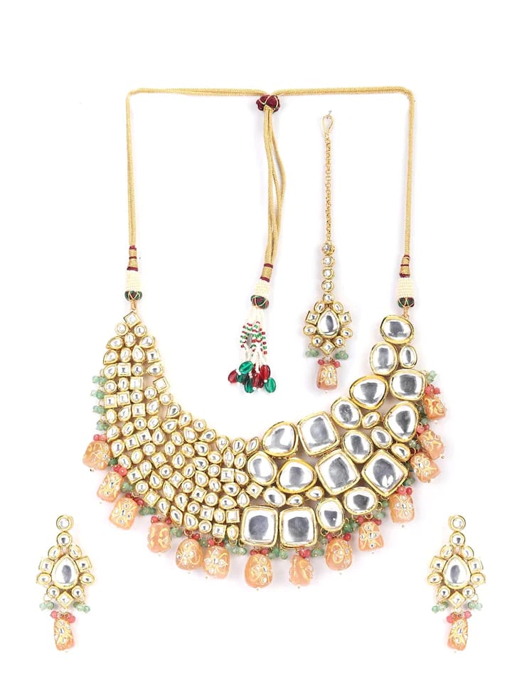 Gold-Plated Kundan-Studded Necklace & Earrings - Image 3
