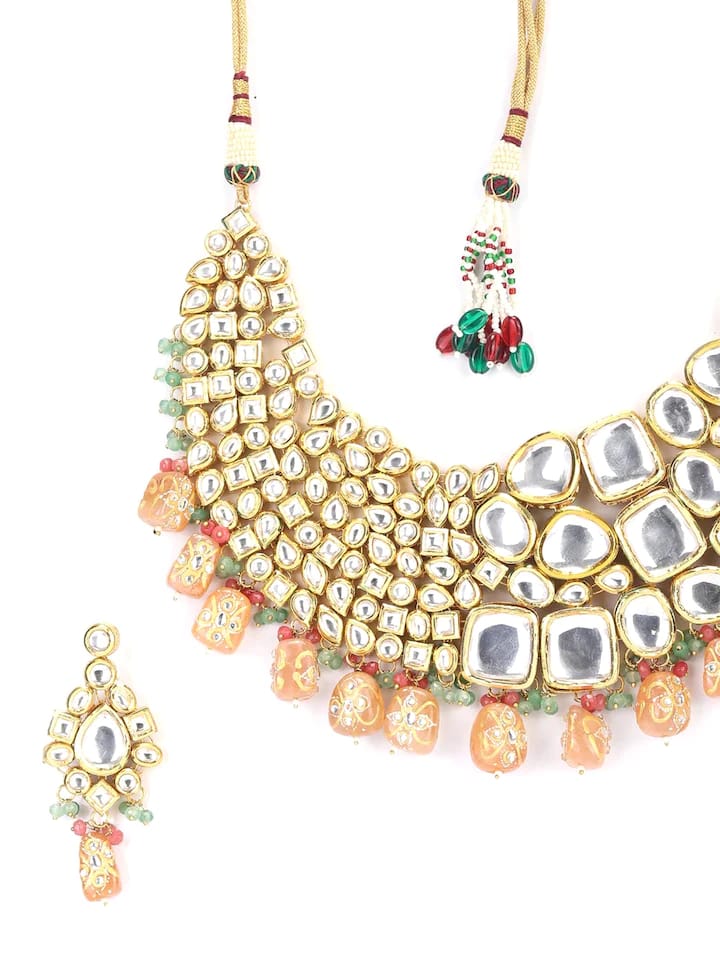 Gold-Plated Kundan-Studded Necklace & Earrings - Image 4