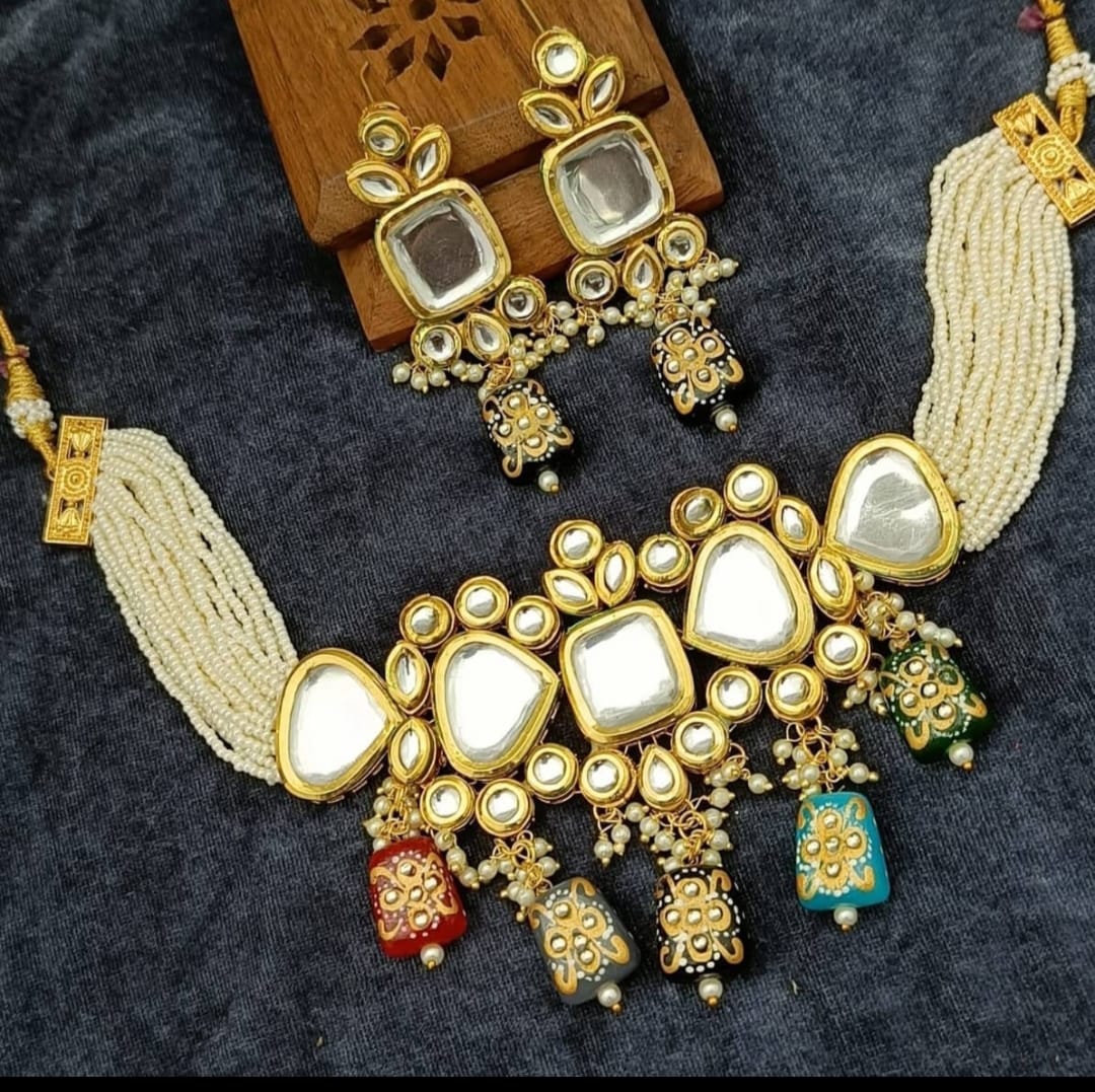 Gold Plated Pearl Necklace Set With Earrings