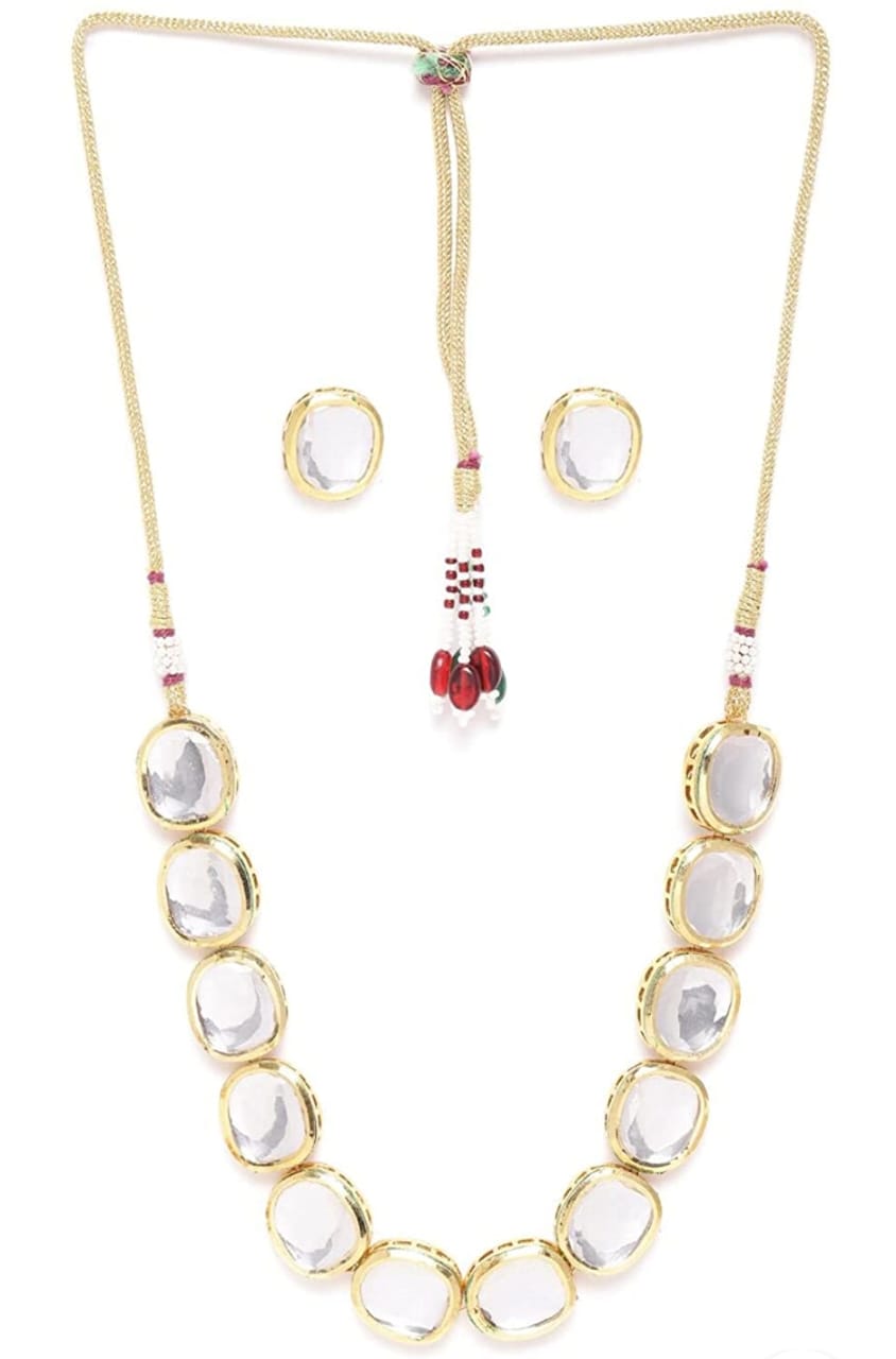 Gold-Plated Kundan-Studded Necklace & Earrings - Image 3