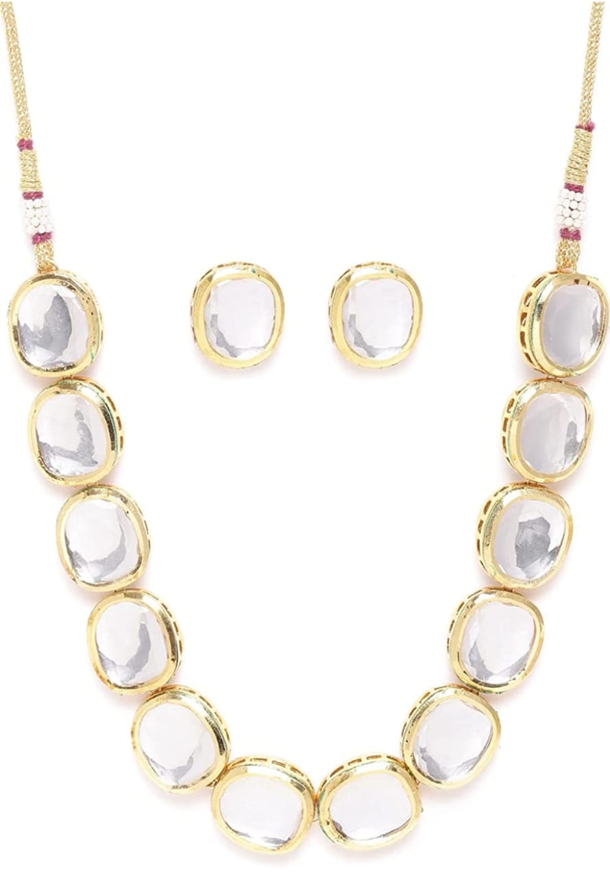 Gold-Plated Kundan-Studded Necklace & Earrings - Image 4