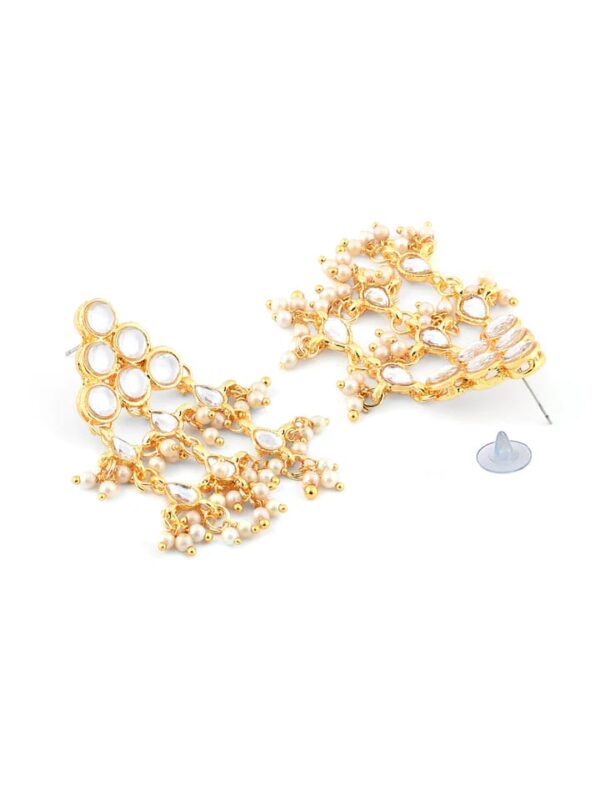 Multi Layered Long Kundan & Dangling Pearls Necklace Set For Women - Image 7