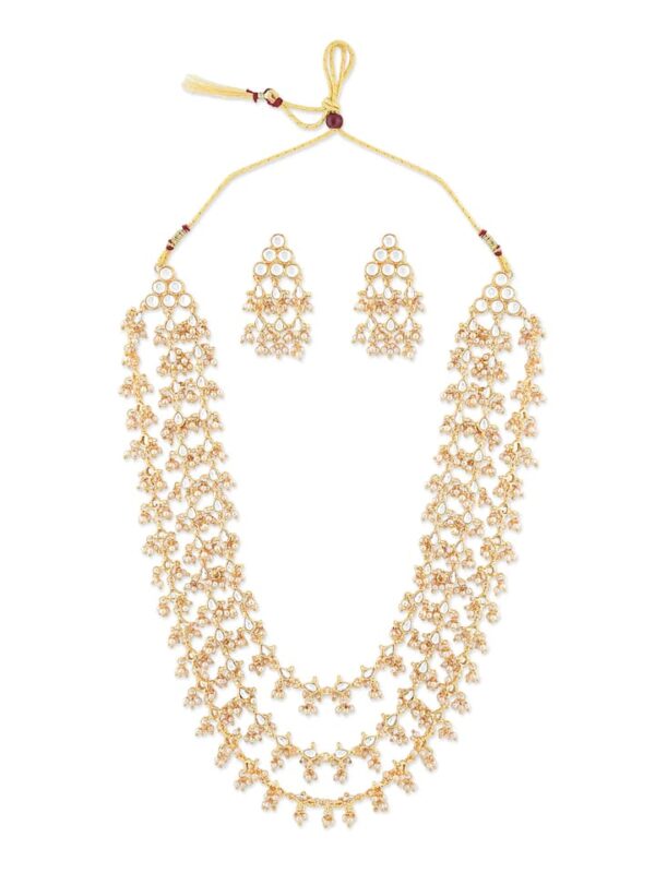 Multi Layered Long Kundan & Dangling Pearls Necklace Set For Women - Image 4