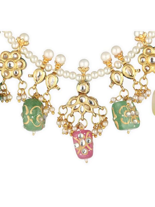 Gold Finish Kundan Necklace With Multicolor Stone In Mix Metal - Image 4