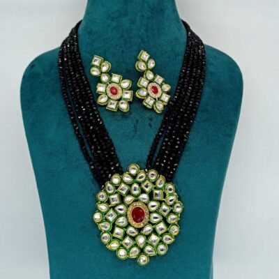 Long Kundan Polki Necklace With Earring