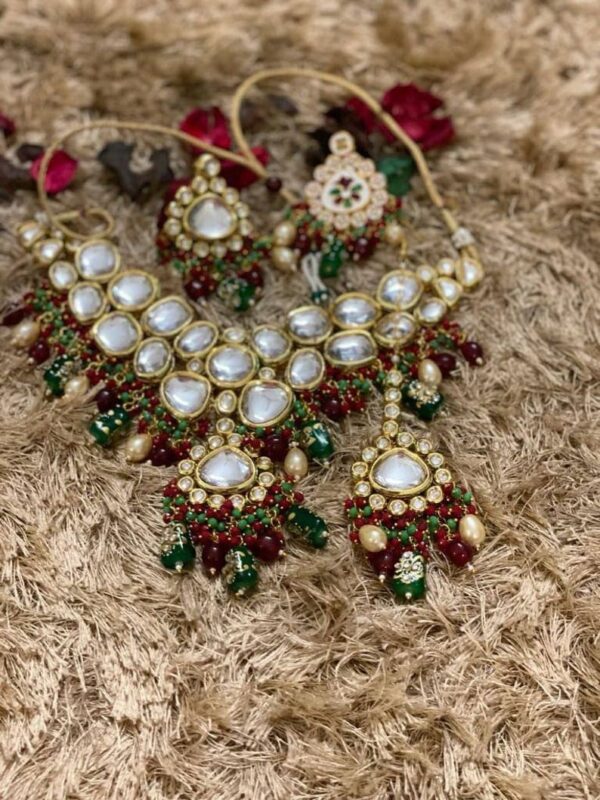 Noor Polki & Gold Plated Necklace With Earrings - Image 2