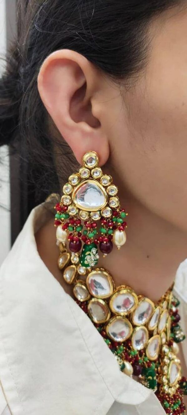 Noor Polki & Gold Plated Necklace With Earrings - Image 3