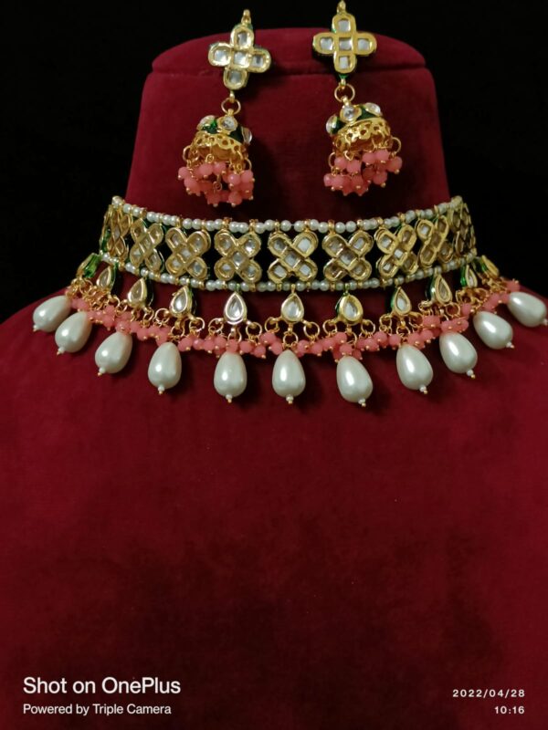 Bridal Kundan and White Drop Stones Necklace Set - Image 2
