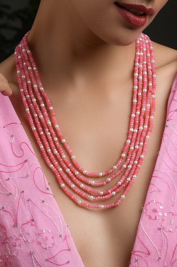 Pink Onyx And Pearls Necklace - Image 3