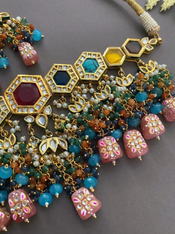 Bridal Kundan and Multicolor Stones Necklace Set - Image 3