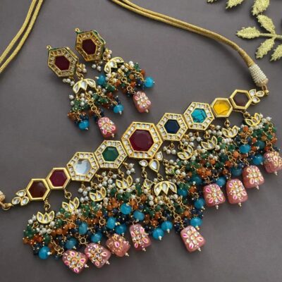 Bridal Kundan and Multicolor Stones Necklace Set