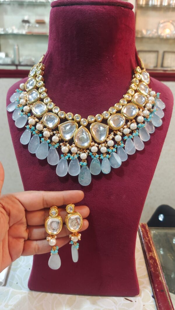 Gold Plated Kundan Wedding Necklace Set - Image 6