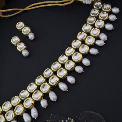Gold Plated Kundan Wedding Necklace Set