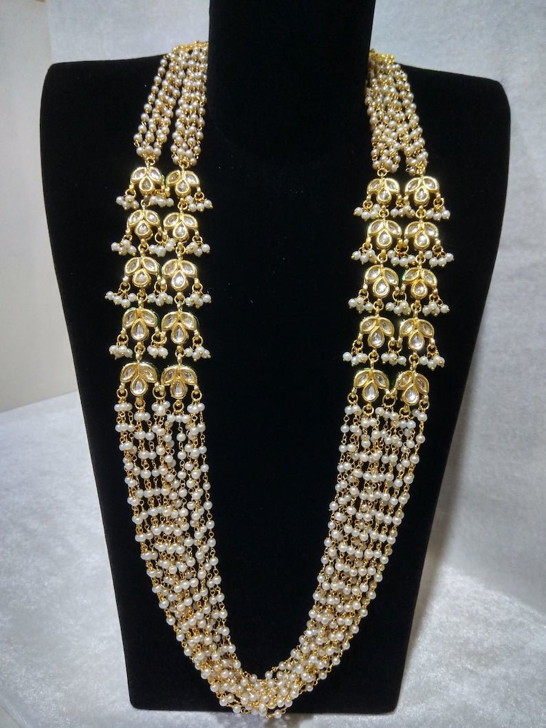 Multi Layer Long Pearl Beads Necklace Set - Image 4