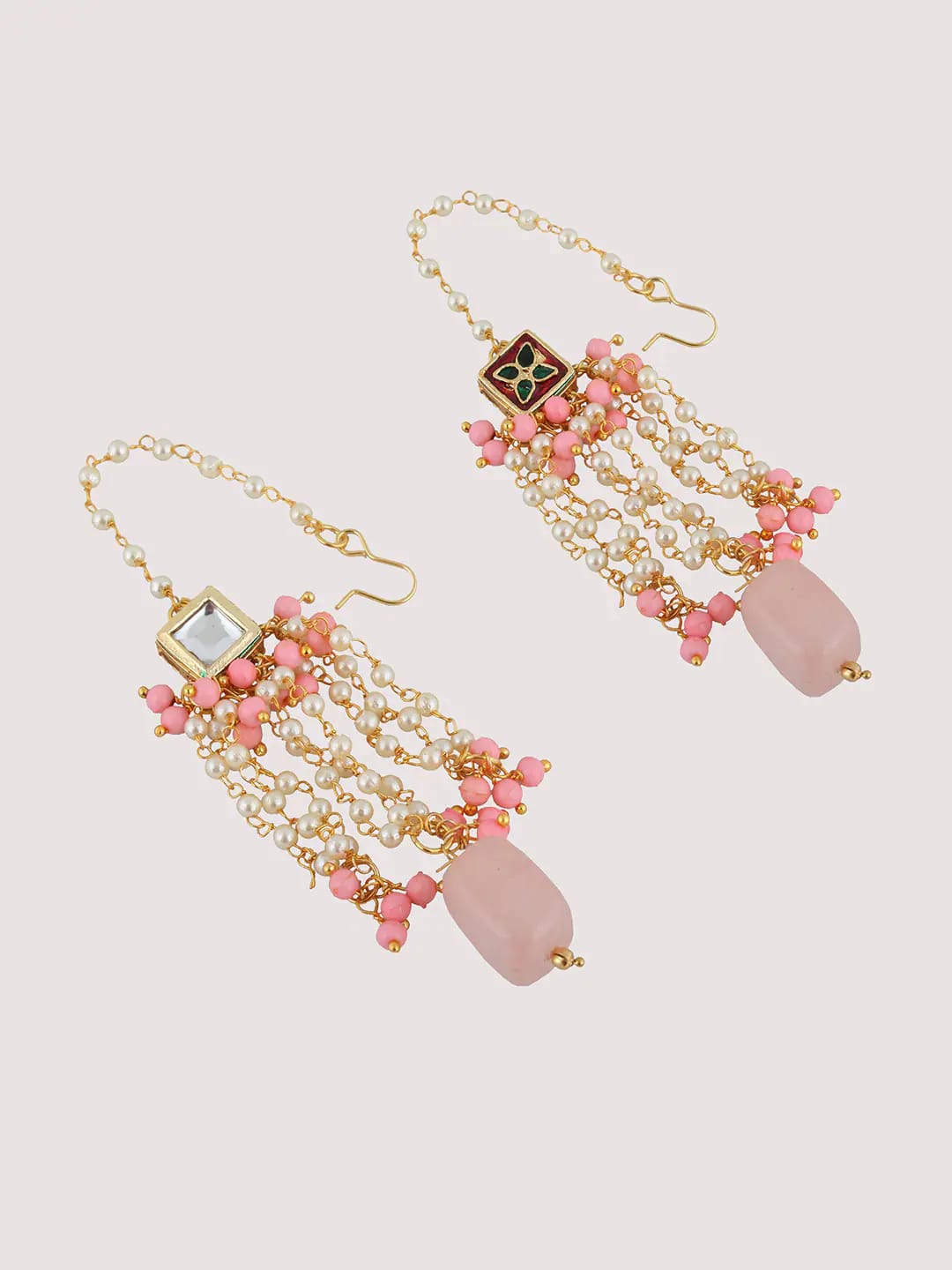 Gold Plated Pink Jewellery Set with Earring - Image 4