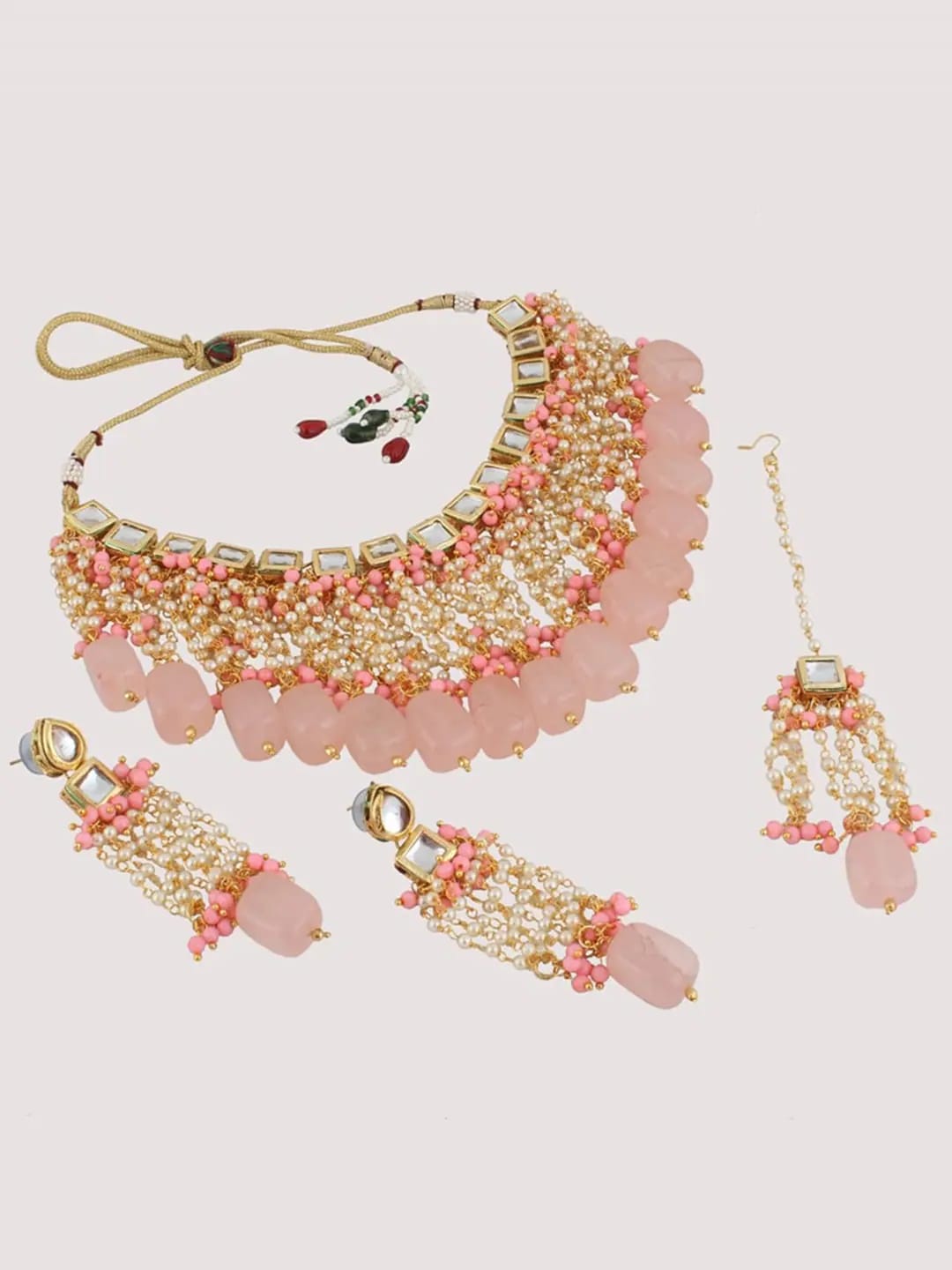 Gold Plated Pink Jewellery Set with Earring - Image 3