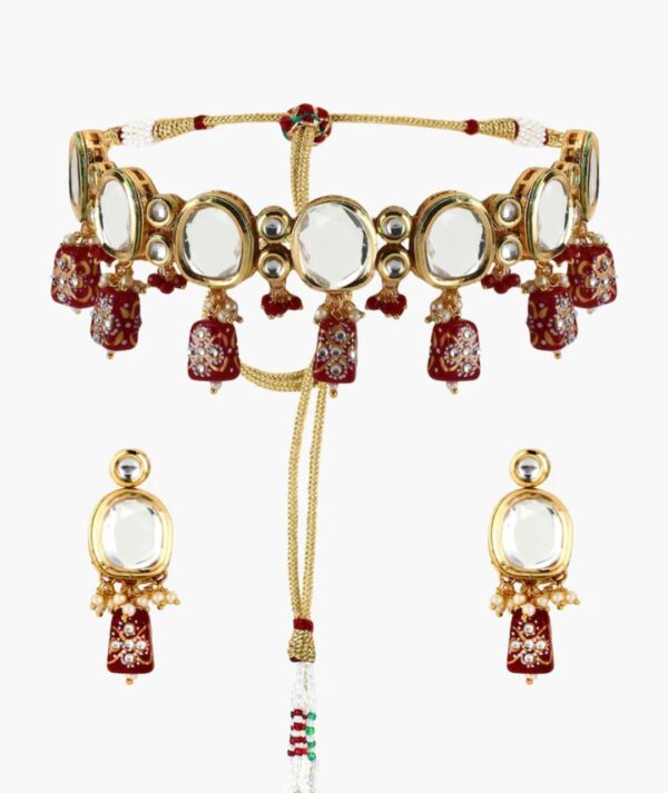 Gold Plated Kundan Necklace With Earring - Image 6