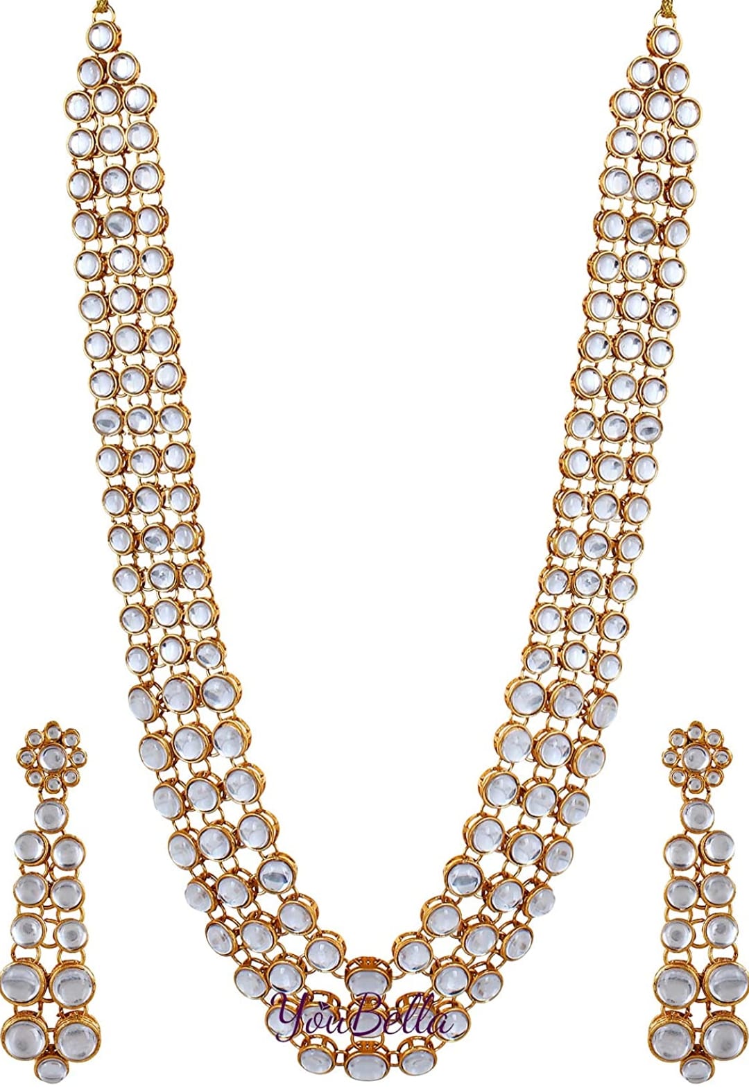 Gold-Plated Stone-Studded Necklace & Earrings Set - Image 3
