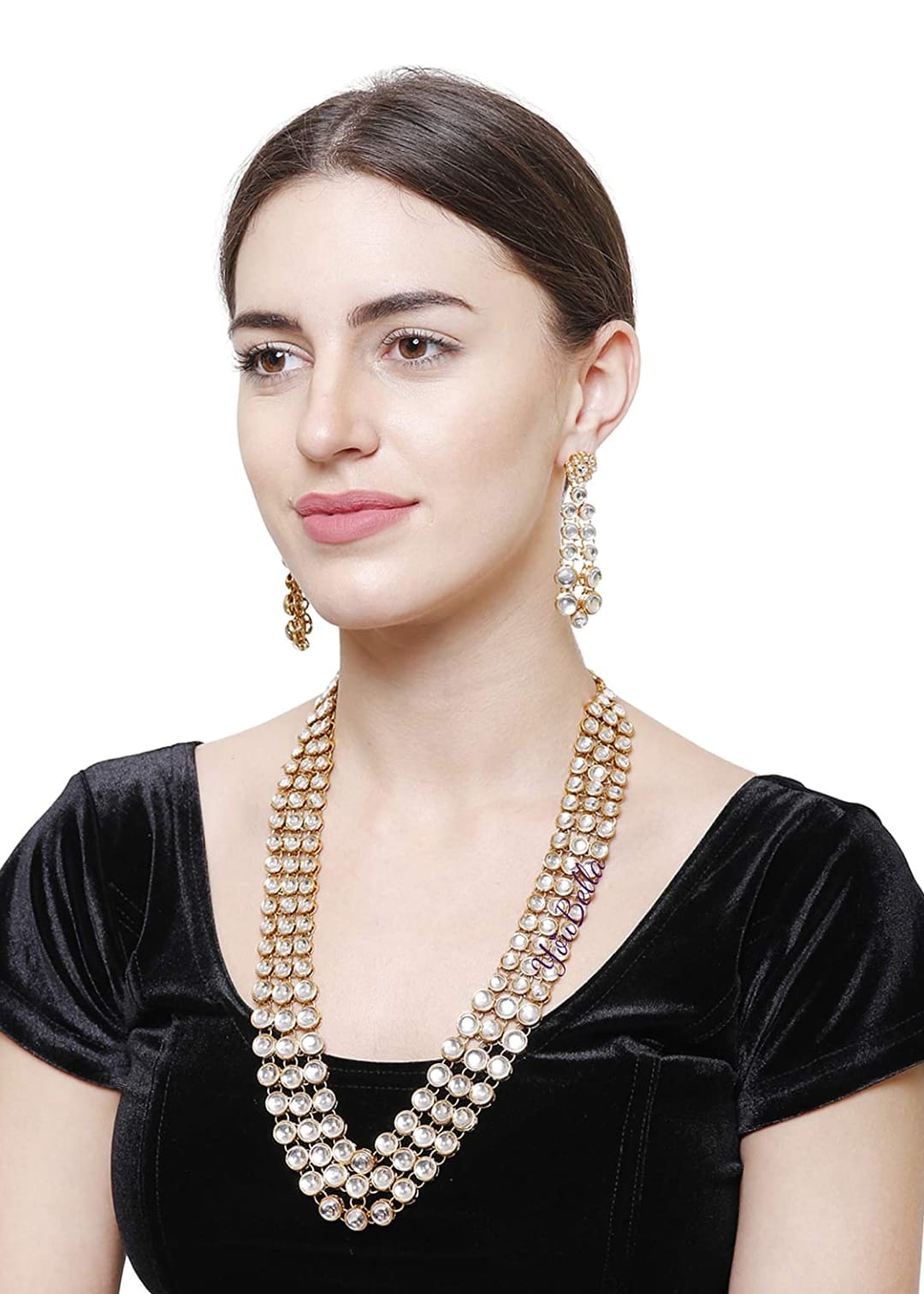 Gold-Plated Stone-Studded Necklace & Earrings Set