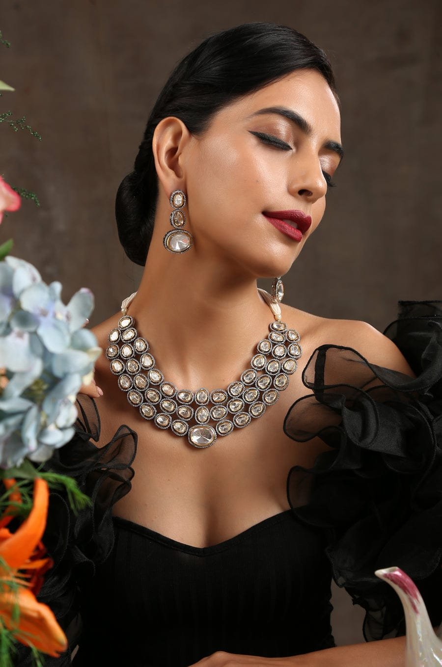 Silver Plated Pearls Polki Embellished Choker Necklace - Image 3
