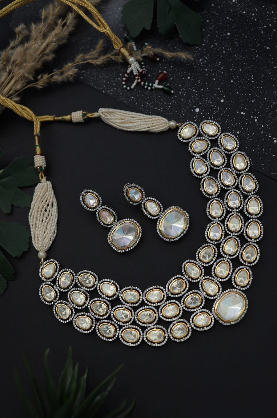 Silver Plated Pearls Polki Embellished Choker Necklace