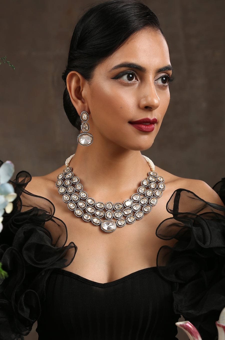 Silver Plated Pearls Polki Embellished Choker Necklace - Image 7