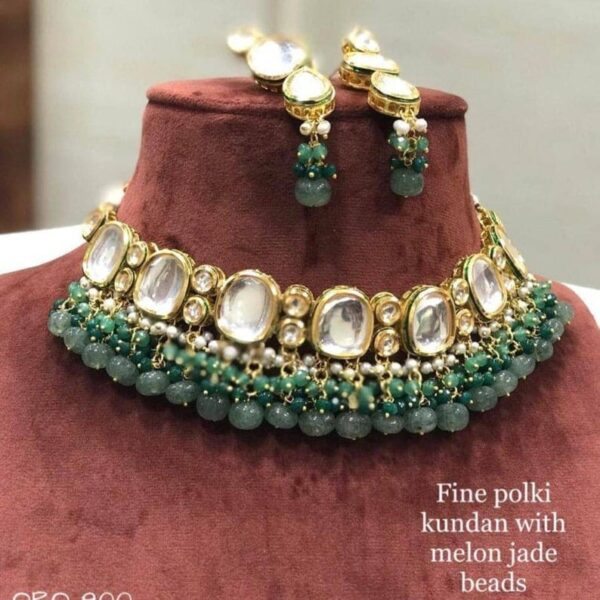 Gold Finish Choker Necklace Set - Image 4