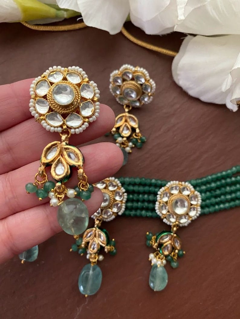 Gold Plated Kundan Choker Set - Image 4