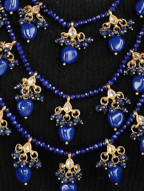 Long Gold Plated Multi Layer Kundan Necklace - Image 2