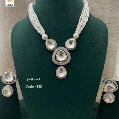 Silver Plated Polki Necklace Set