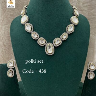Silver Plated Polki Necklace Set
