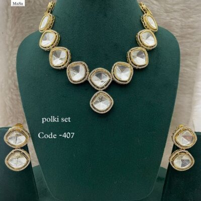 Silver Plated Polki Necklace Set