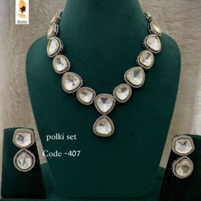 Silver Plated Polki Necklace Set