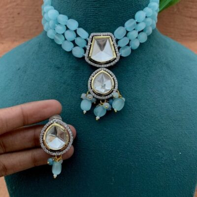 Silver Finish Kundan Polki Necklace