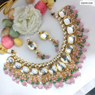 Gold Plated Bridal Kundan Polki Choker Necklace Set