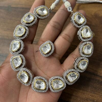 Tone Finish Kundan Polki & Pearl Choker Necklace Set