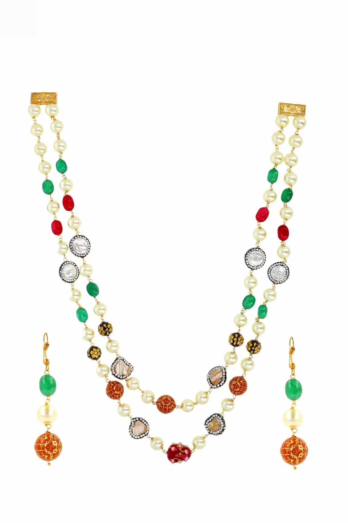 Gold Finish Multi-Colored Semi-Precious Stone & Crystal Bead Necklace - Image 3