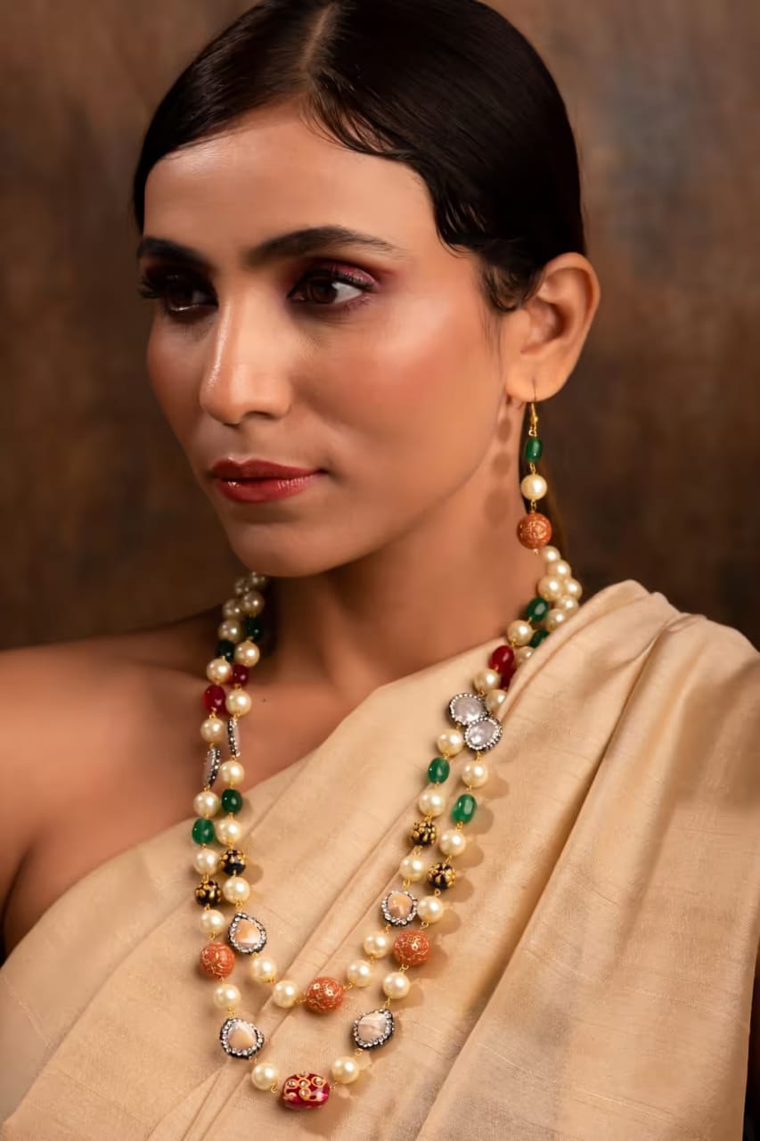 Gold Finish Multi-Colored Semi-Precious Stone & Crystal Bead Necklace - Image 4