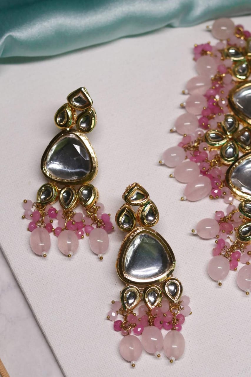 Gold Plated Bridal Kundan Polki Choker Necklace Set - Image 3