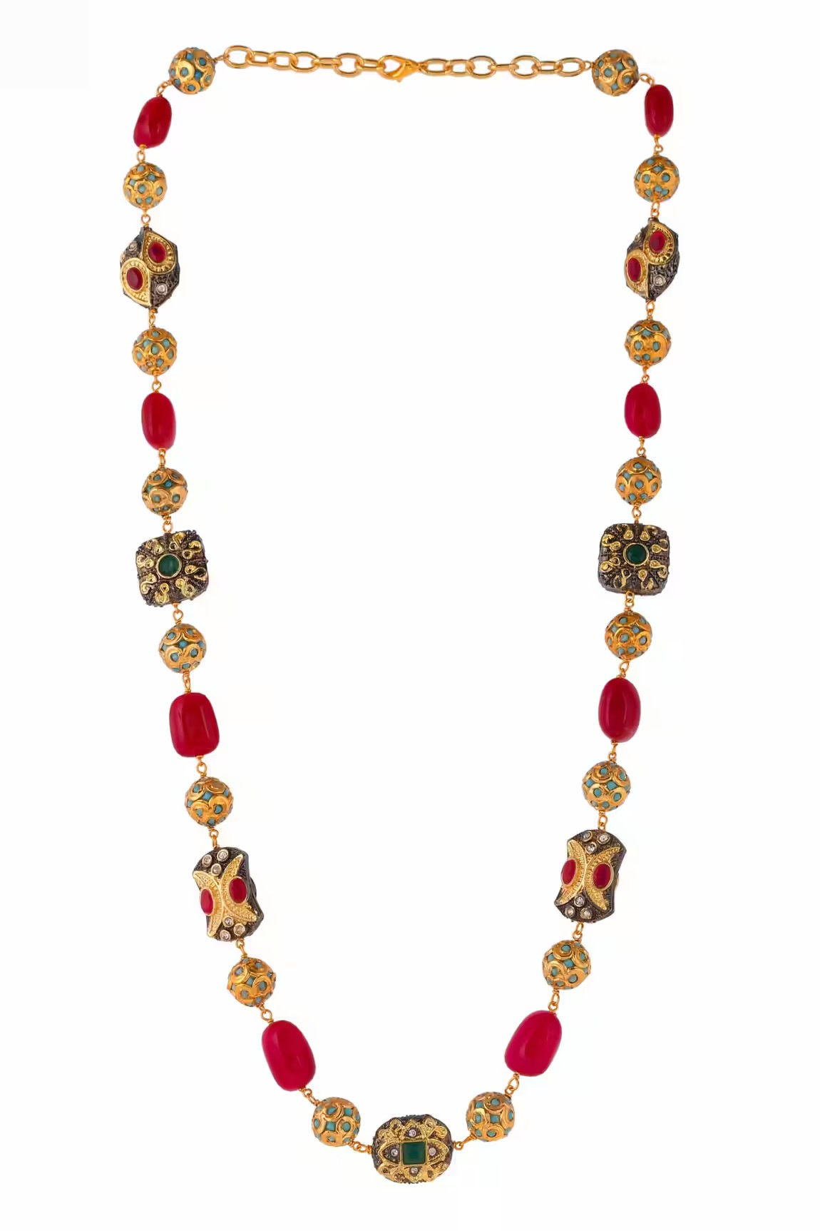 Gold Finish Multi-Colored Semi-Precious Stone & Crystal Bead Necklace - Image 4