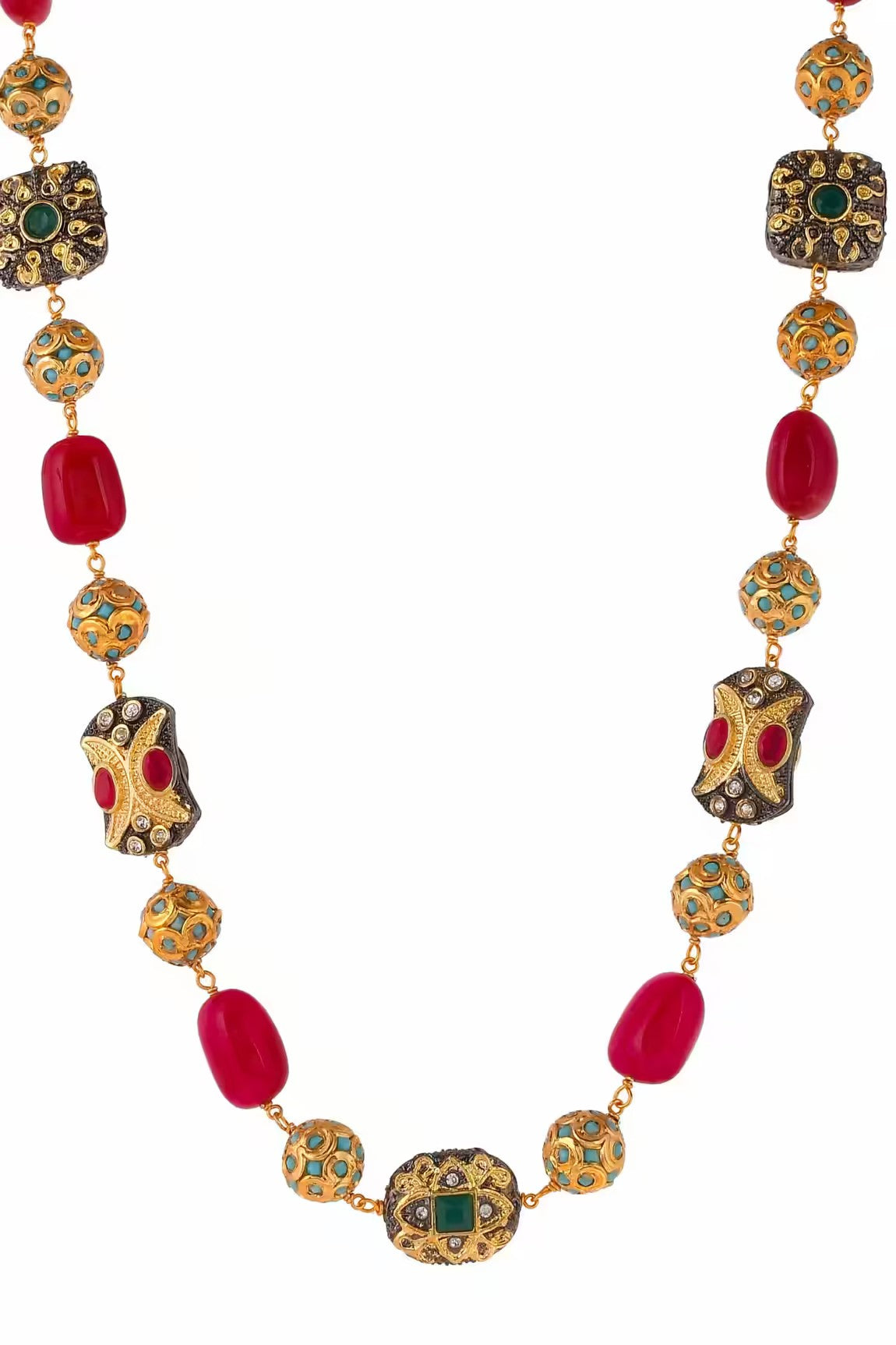 Gold Finish Multi-Colored Semi-Precious Stone & Crystal Bead Necklace - Image 5