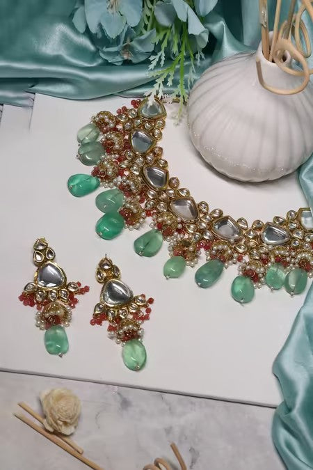 Gold Plated Bridal Kundan Polki Choker Necklace Set