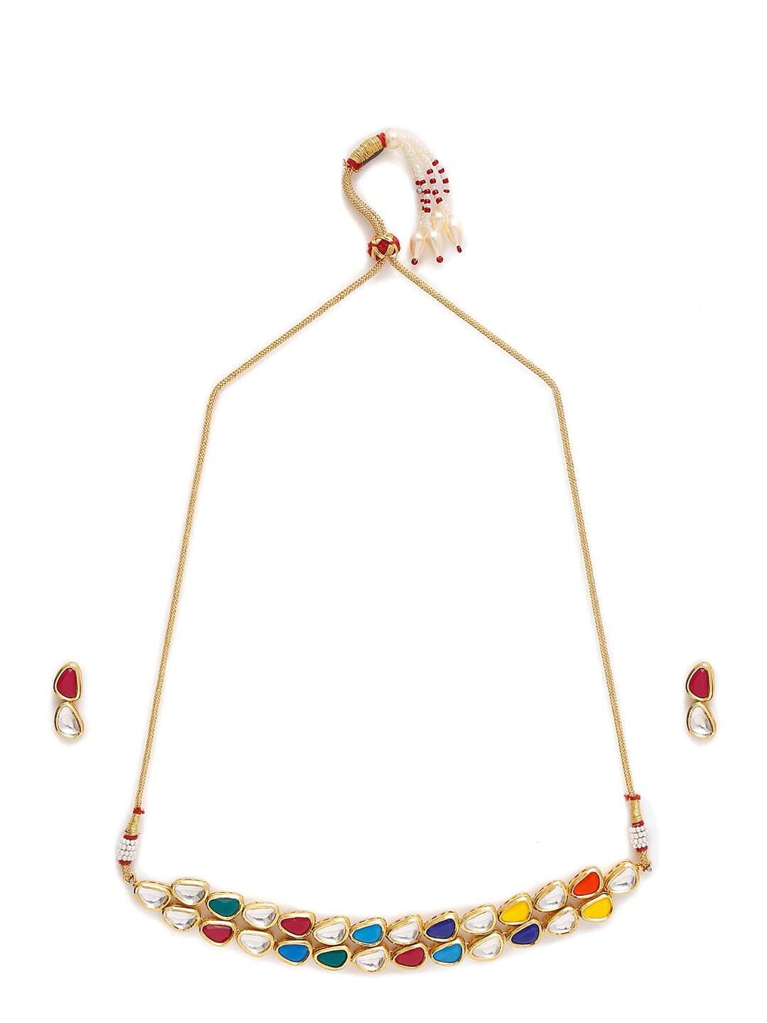 Gold Plated Jadau Kundan Polki Choker Necklace Set - Image 3