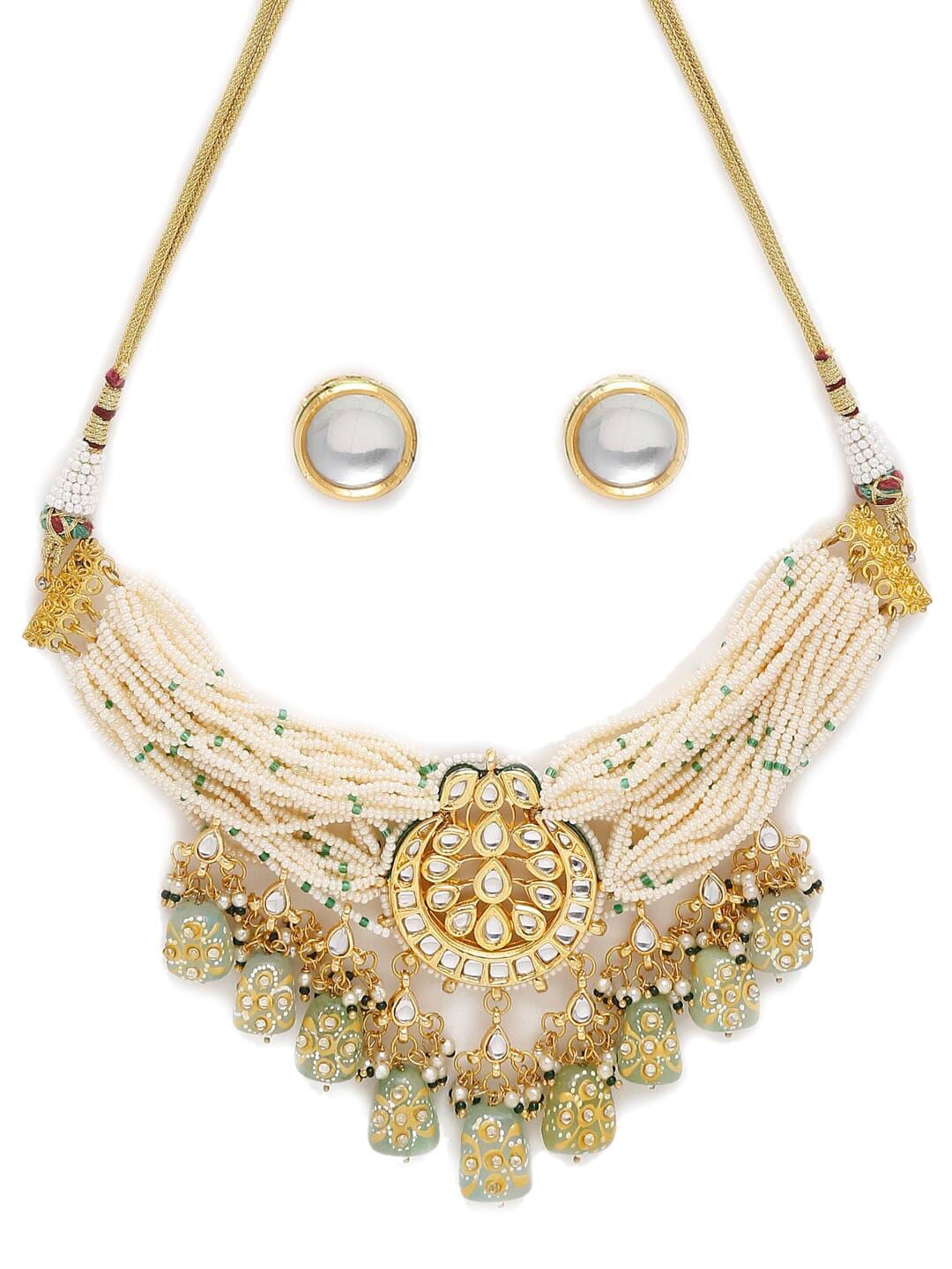 Gold Plated Jadau Kundan Polki Necklace Set - Image 2