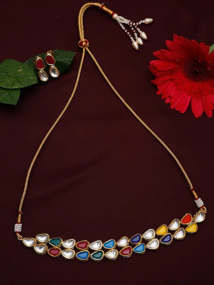 Gold Plated Jadau Kundan Polki Choker Necklace Set