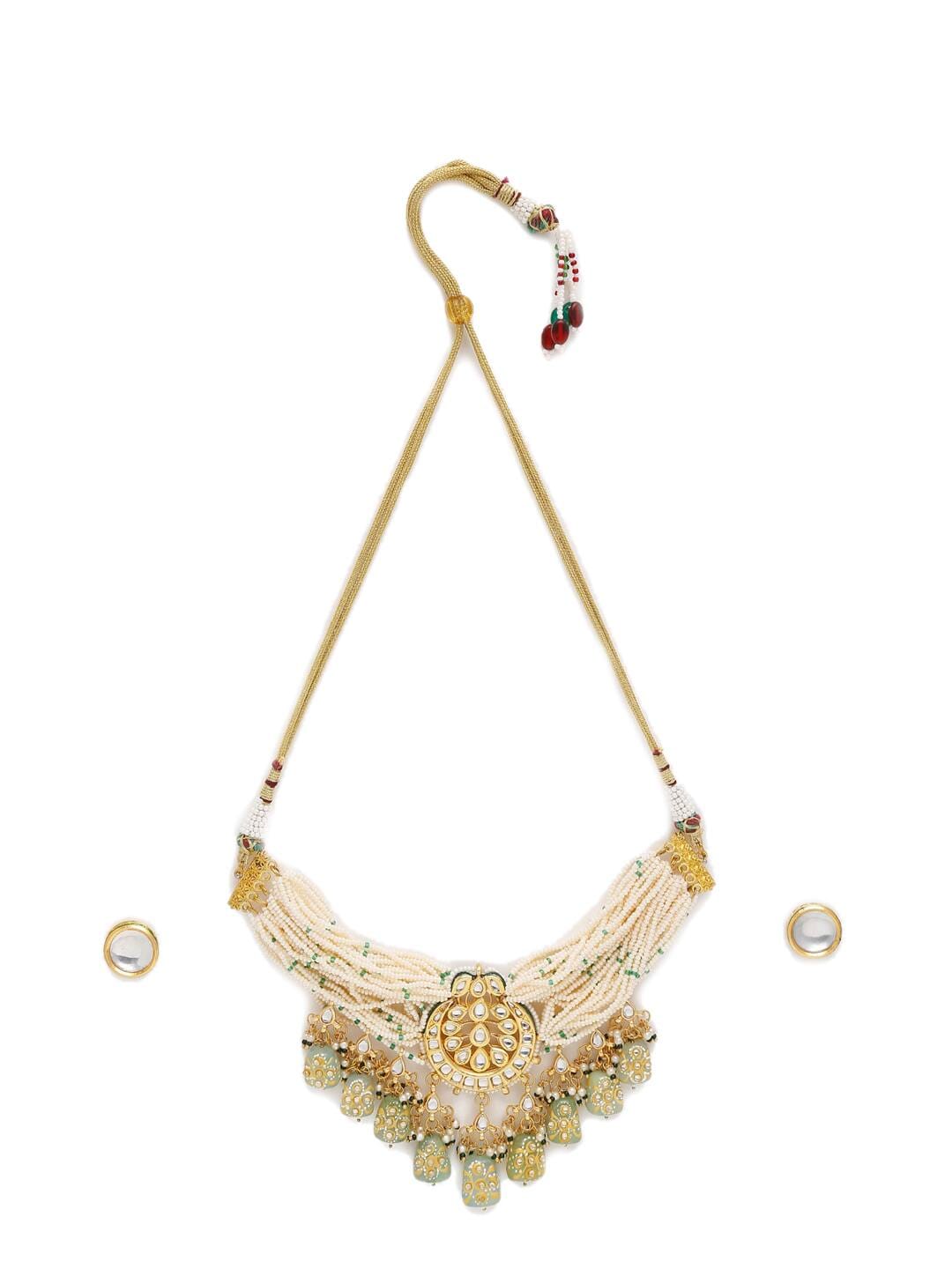 Gold Plated Jadau Kundan Polki Necklace Set - Image 3