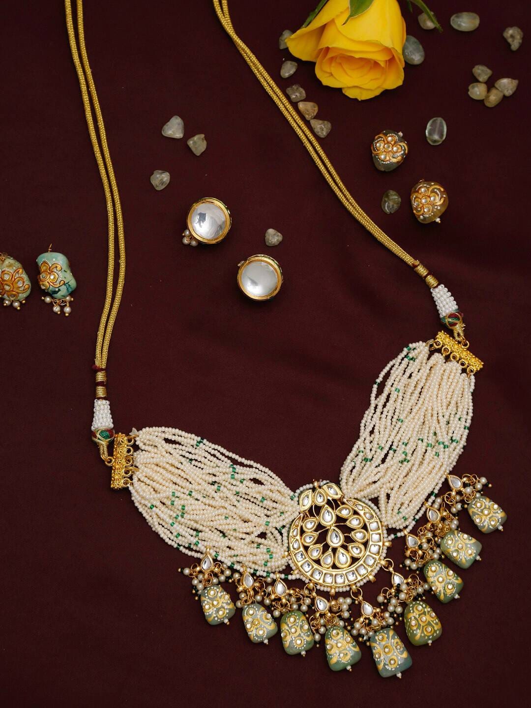 Gold Plated Jadau Kundan Polki Necklace Set