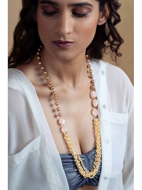 Gold Plated Stone Long Necklace Set