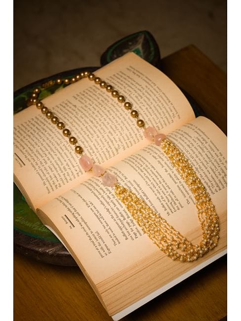 Gold Plated Stone Long Necklace Set - Image 2